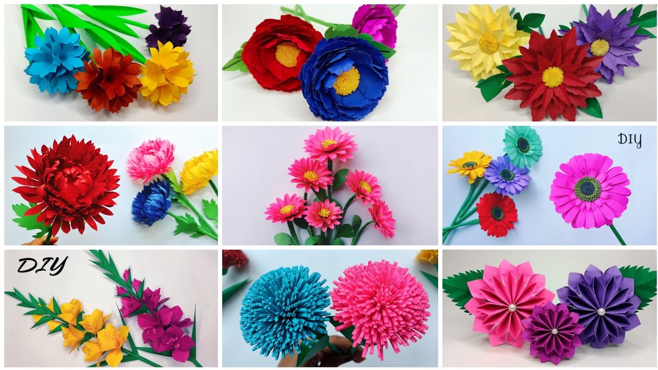 Top 9 Different & Beautiful Paper Flower Making Idea || Handmade paper flower ||How to make paper fl
