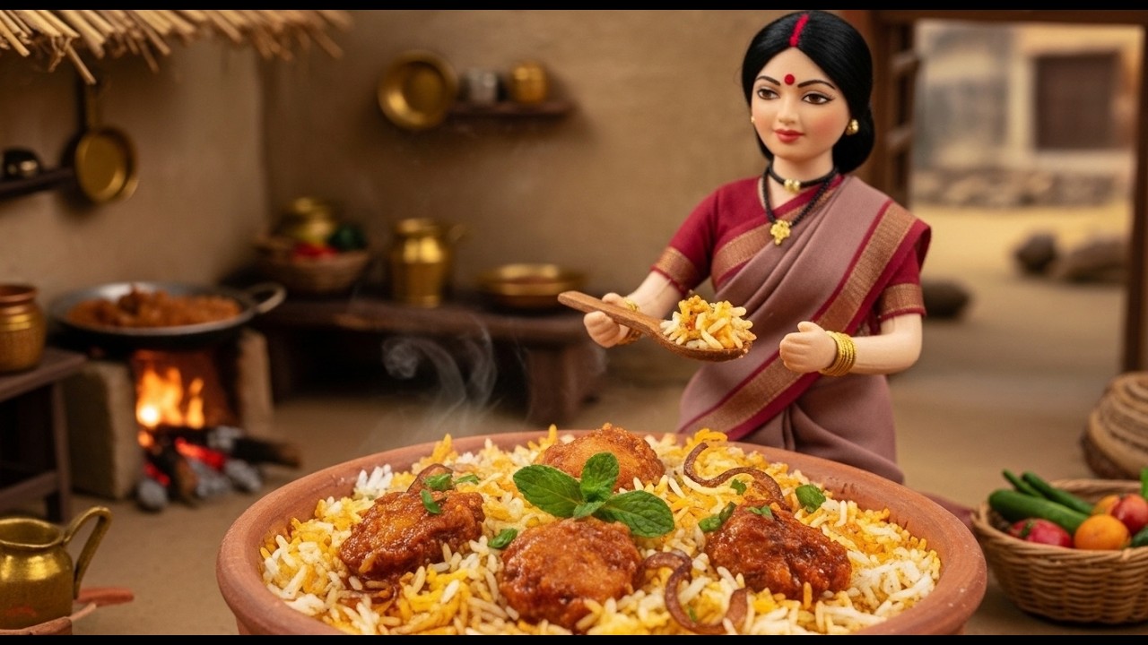 Miniature Doll Village Morning Biryani | Slow Cooking ASMR in Tiny Kitchen