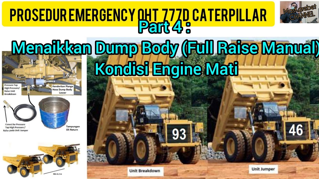 Cara Menaikkan Dump Body Kondisi Engine Mati 777D. Prosedur Emergency OHT 777D Caterpillar Part 4.