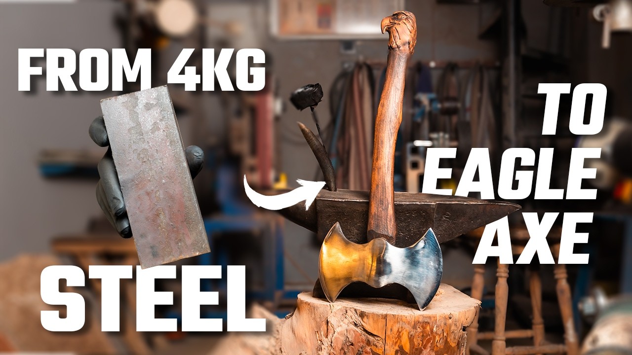 Forging a MASSIVE 4kg Double-Bit Axe with Eagle Carving (Cinematic ASMR)