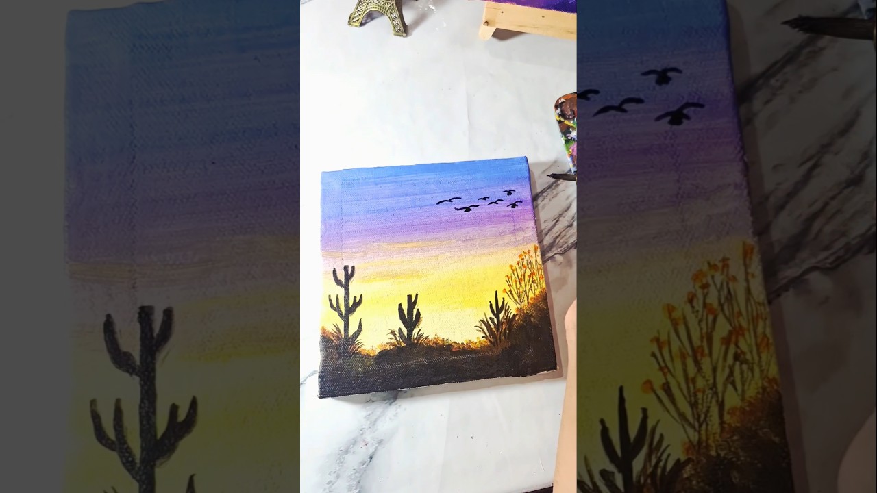 Beautiful Sunset Desert Painting 🌵 | Relaxing Acrylic Art 