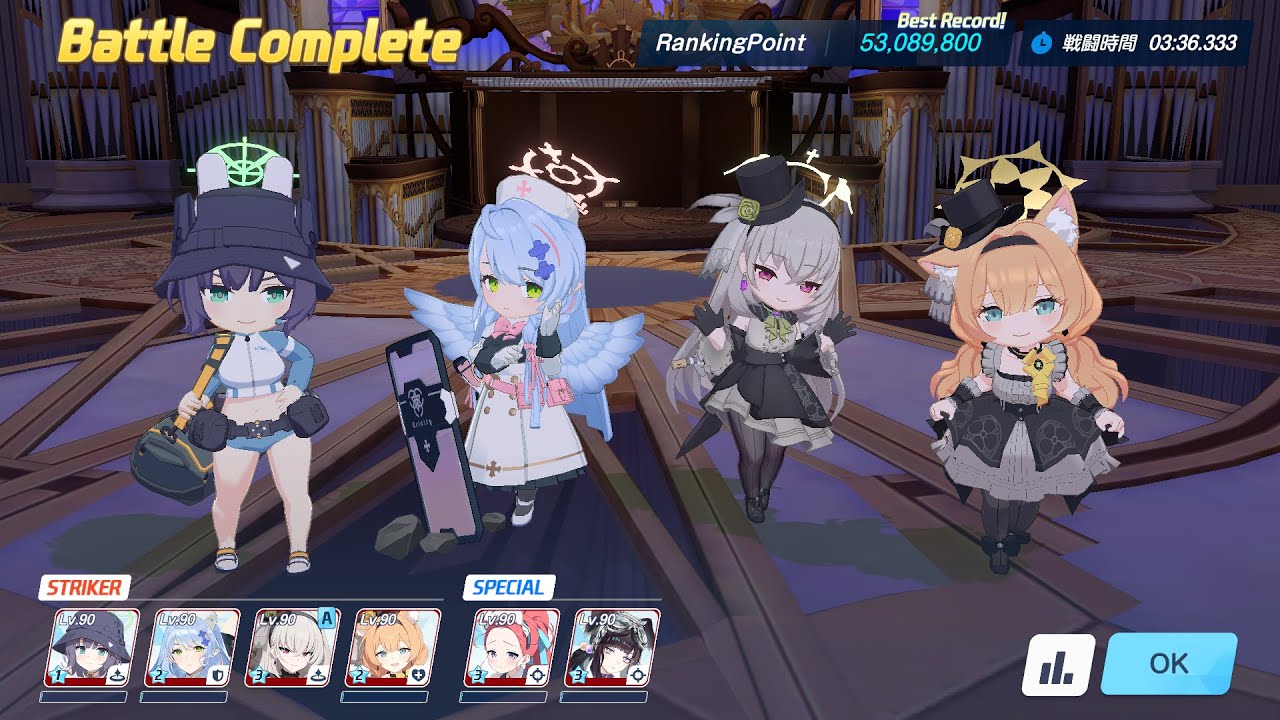 【ブルアカ】S77 総力戦 屋内 グレゴリオ Lunatic 2凸 53,089,800 最終5位