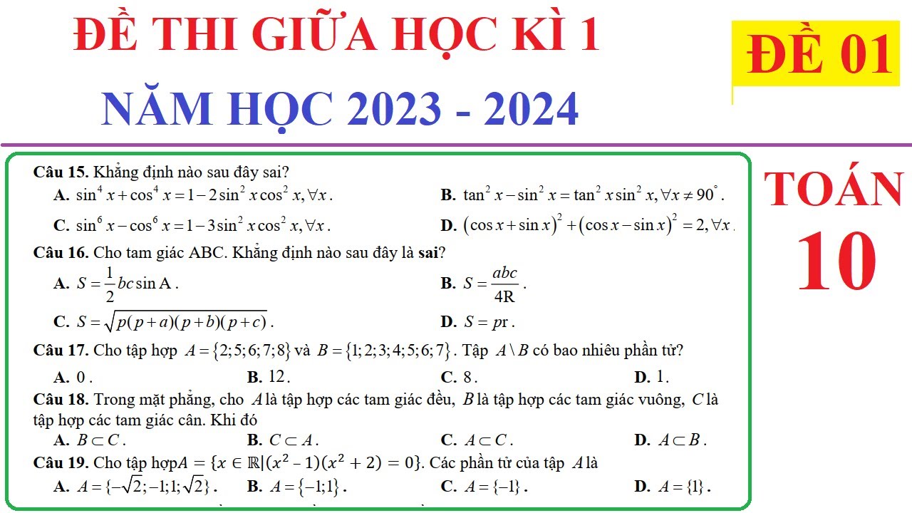 TOÁN 10 - ĐỀ 1 - ĐỀ THI GIỮA HỌC KÌ 1 TOÁN LỚP 10 NĂM HỌC 2023-2024- SÁCH CHƯƠNG TRÌNH MỚI