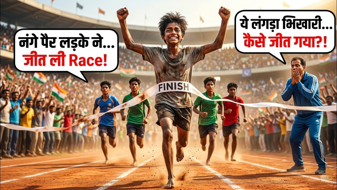 नंगे पैर गरीब लड़के ने जीत ली Race! 😱 सब हैरान रह गए” STORY BY PAPPU 2.0