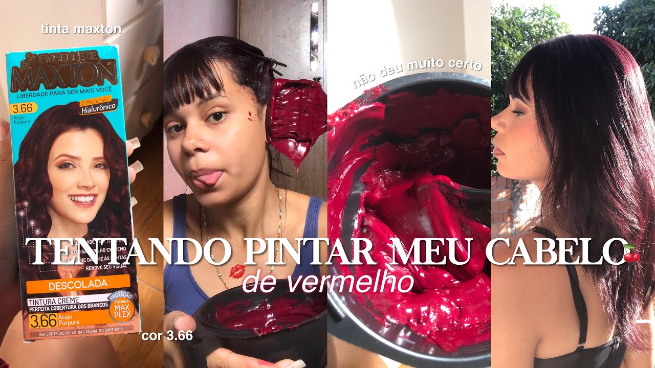 pintando meu cabelo de vermelho (ou melhor tentando) 🍒💋| tinta maxton, cor 3.66, n&atilde;o deu muito certo