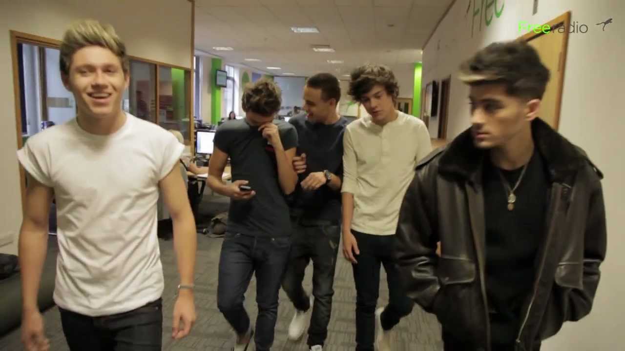 One Direction arriving at the Free Radio Office