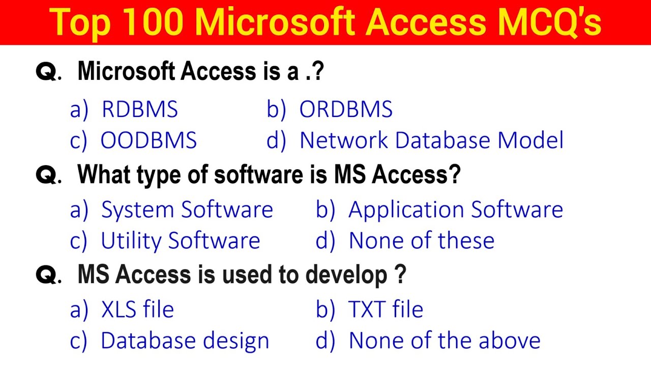 Top 100 MS Access Mcq Questions and Answers | MS Office Mcqs
