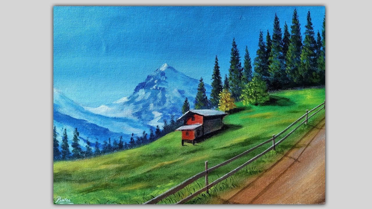 Acrylic landscape painting | Time lapse