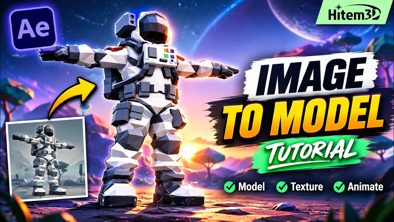 How to Turn an Image into a Animated 3D Model using Hitem3D & After Effects Tutorial