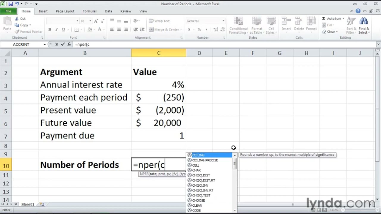 Excel Tutorial - The NPER function