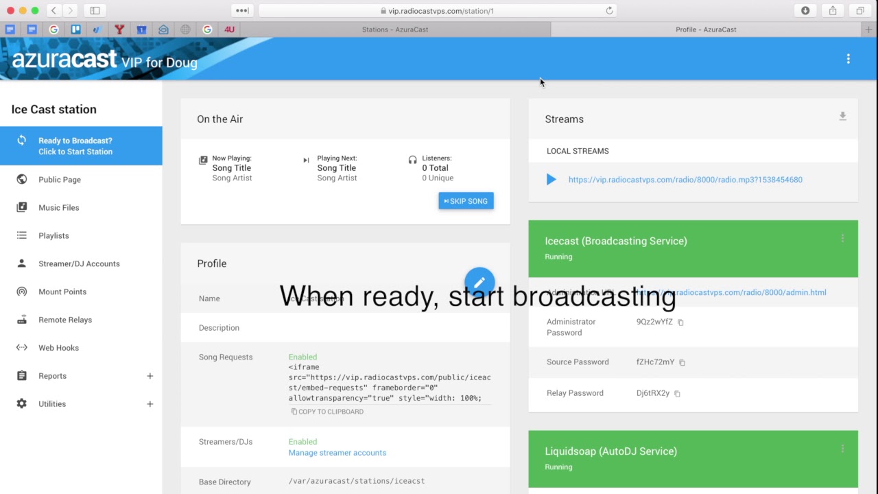 How to create an AzuraCast station with IceCast or Shoutcast service