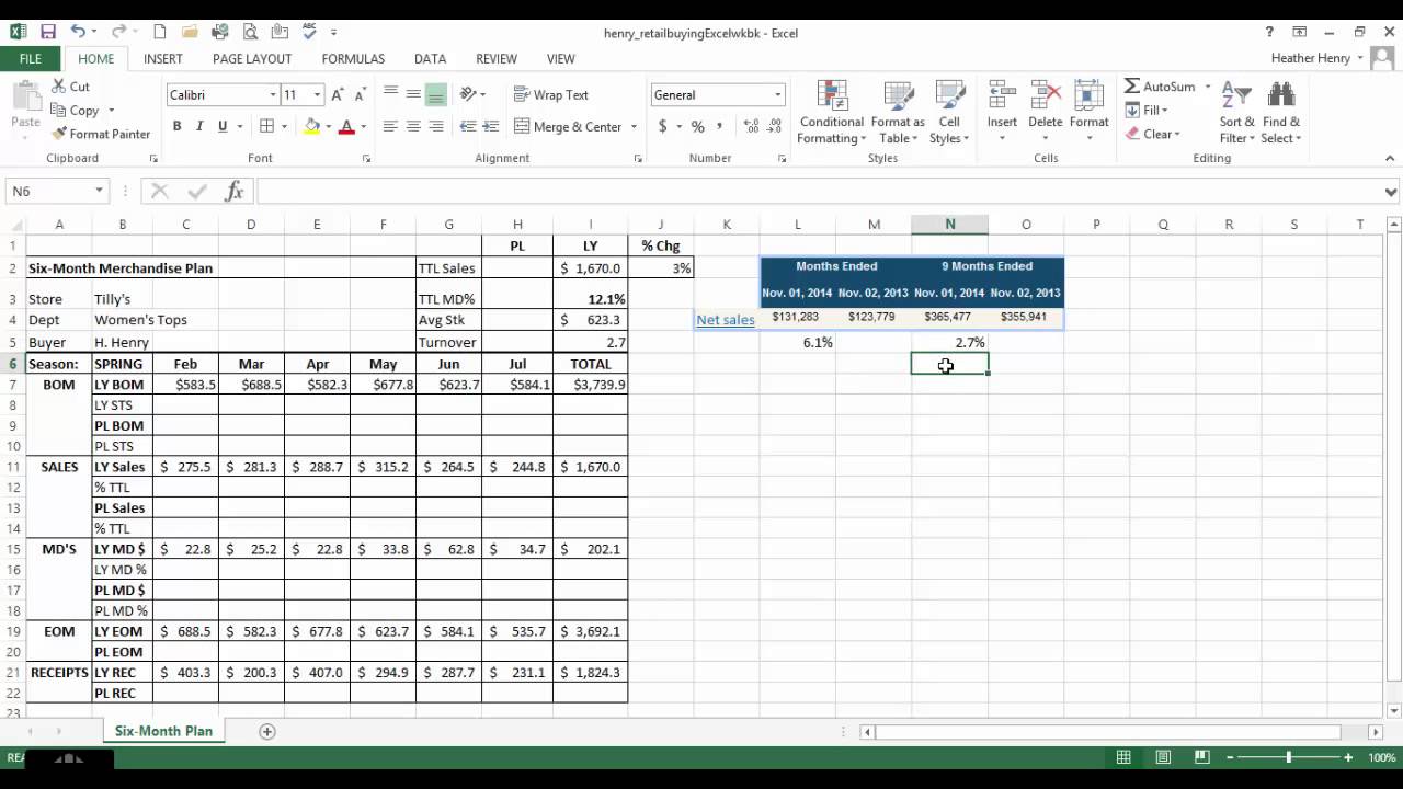 Excel Ex 6.1- Six Month Plan