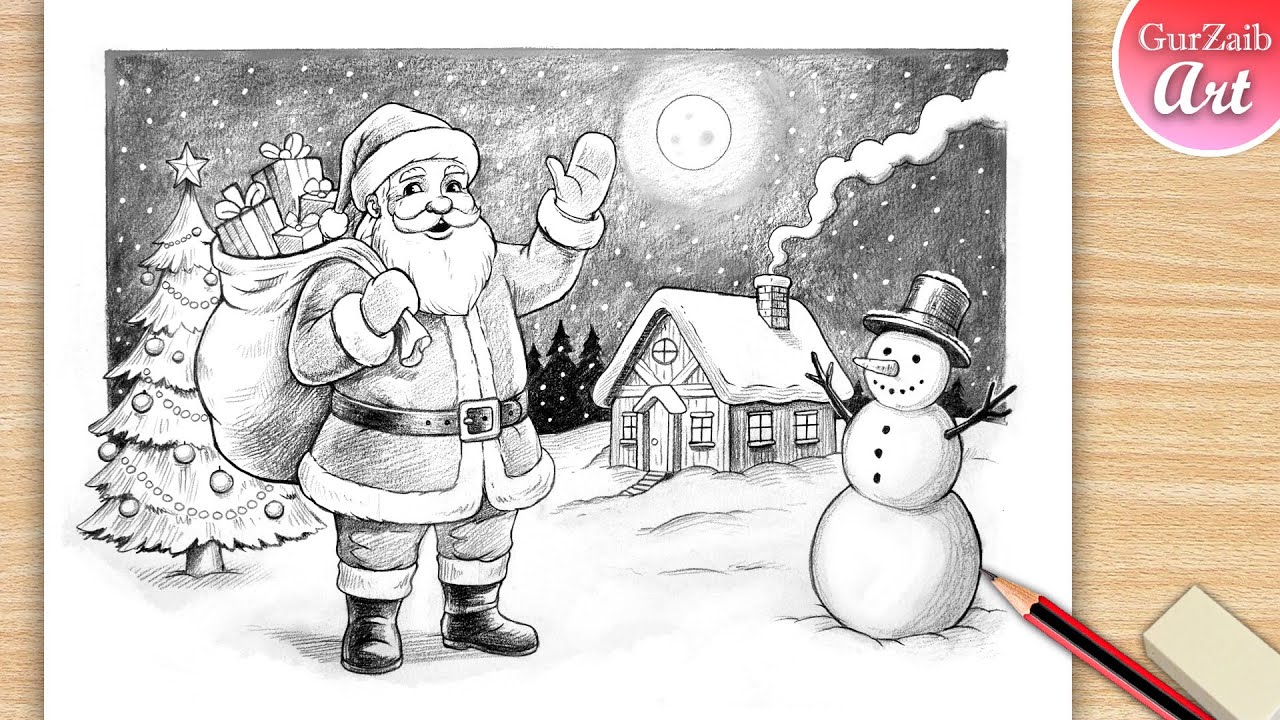 How To Draw Christmas Drawing / Pencil shading art / step by step for beginners