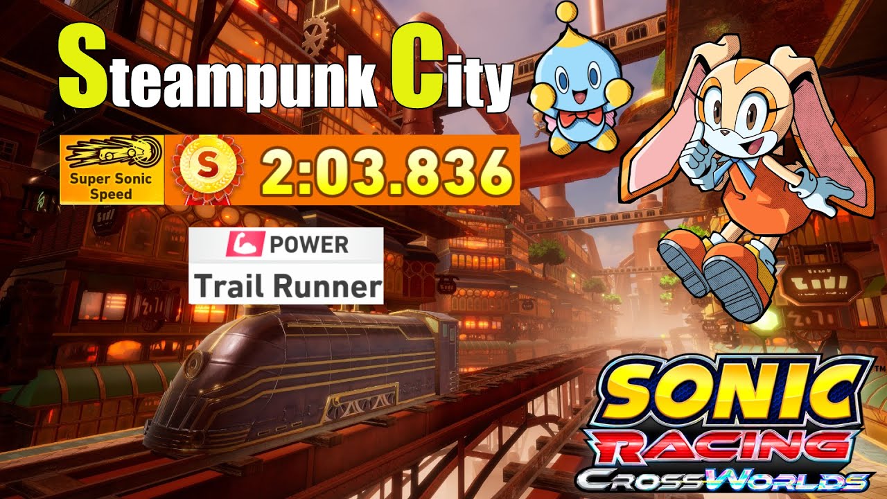 Sonic Racing Crossworlds - Steampunk City S Rank - Power Car - Super Sonic Speed Time Trial