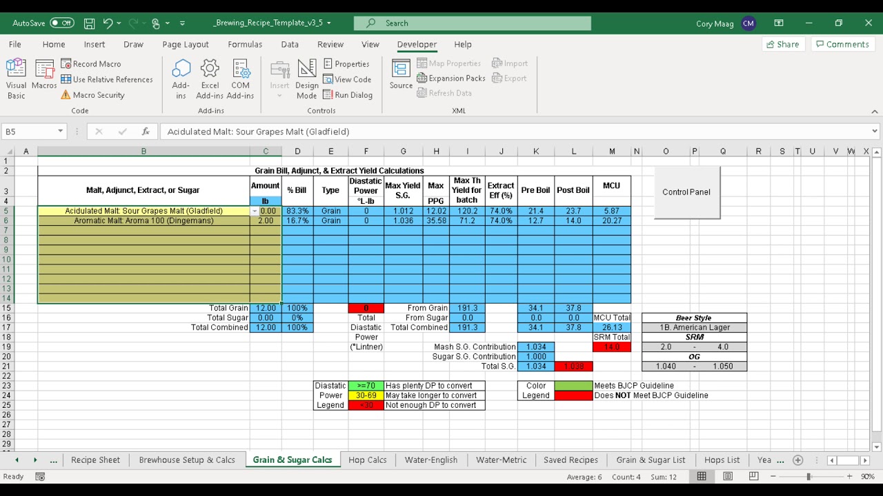 Brewing Recipe Spreadsheet