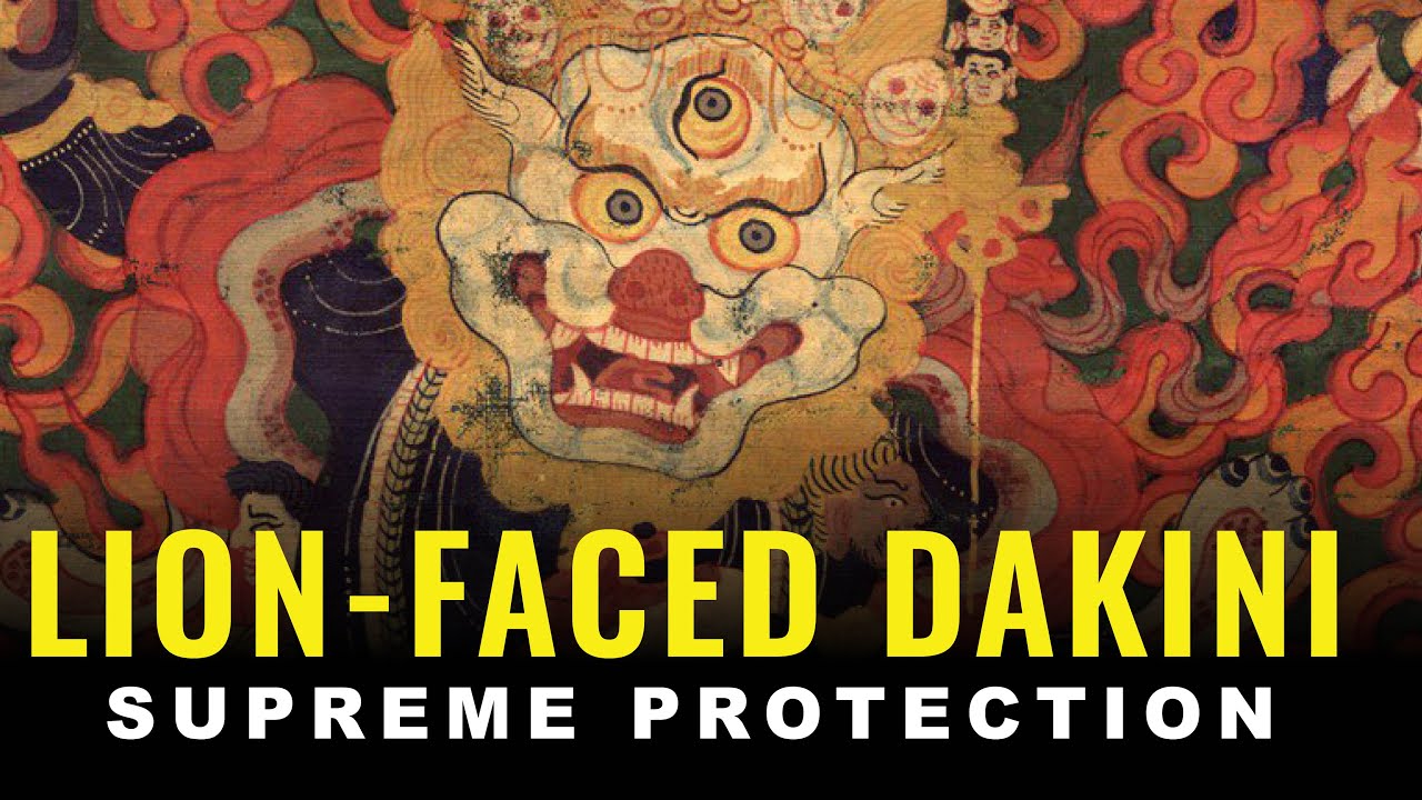 Lion Faced Dakini Simhamukha Wrathful Wisdom— Protects from Evil, Obstacles, Disaster, Supernatural