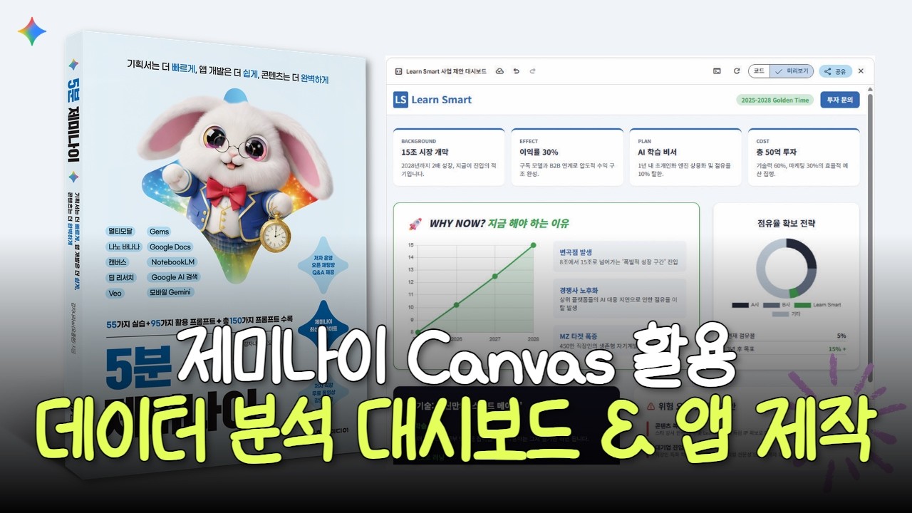 [5분 제미나이] 5강. Canvas 활용 | 고객 데이터 분석 대시보드와 뽀모도로 웹앱 제작하기