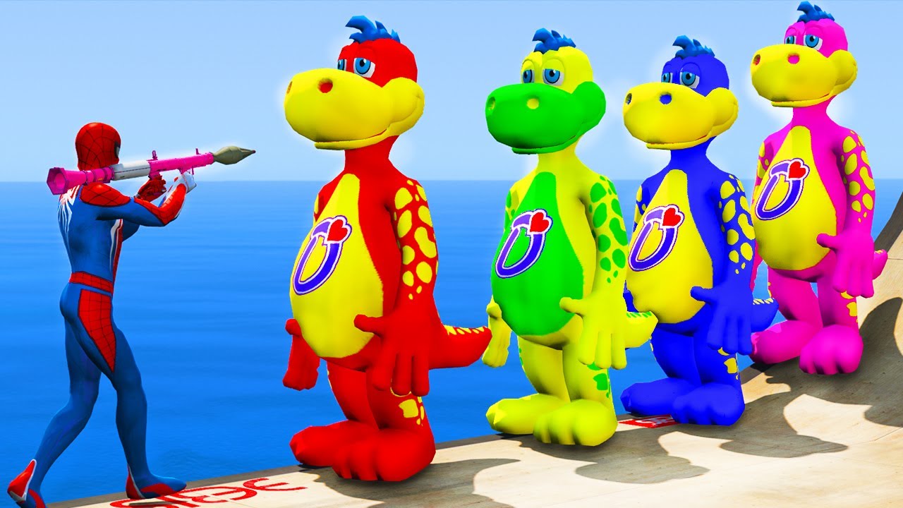 GTA 5 Water Ragdolls Red Spiderman VS Red Dinosaur VS Green Dinosaur (Euphoria/Physics/Fails)