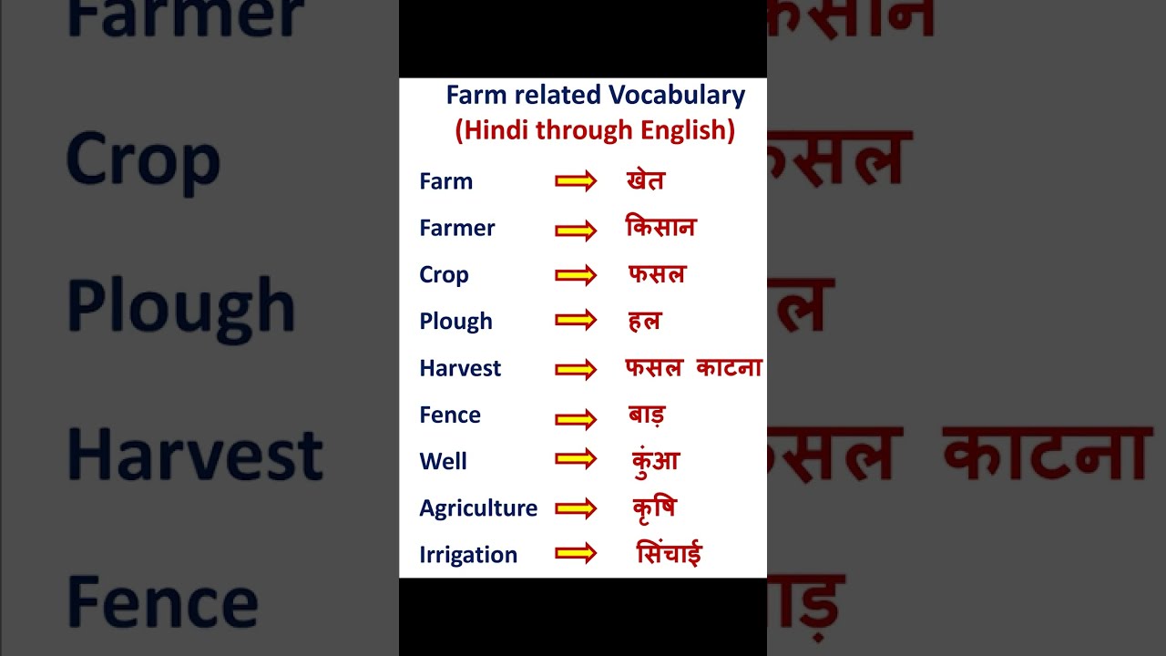 Farm Related Vocabulary-Hindi through English  #hindi #learnhindi #vocabulary #farming #onestop