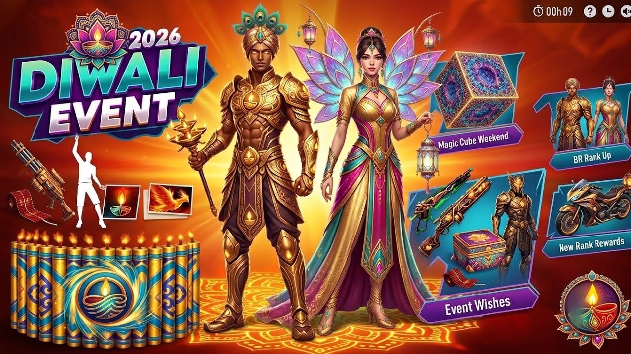 Diwali Event Free Fire 2026🔥🥳| 2 Free Magic Cubes| OB55 Items Review| Free Fire New Event| ff new...