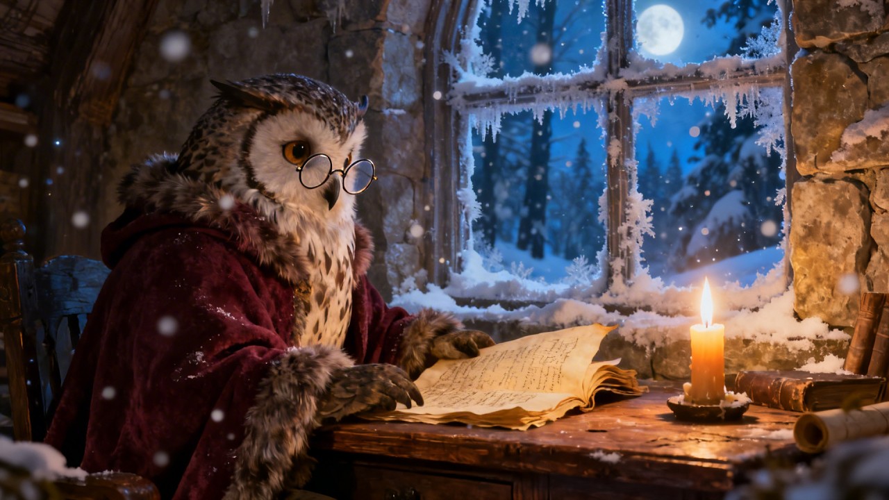 Silent Snow Beyond the Library Window | Peaceful Medieval Ambient Music for Deep Sleep (432Hz)