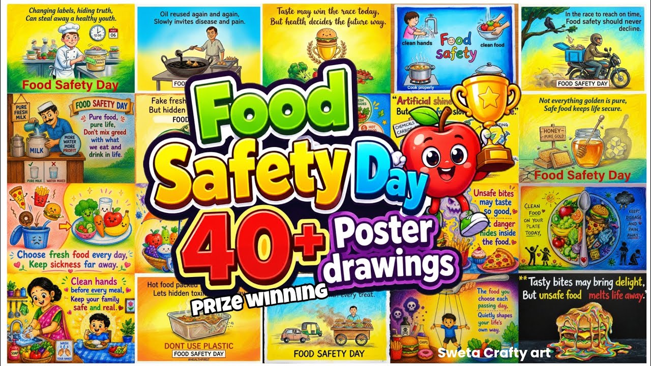 World Food Safety Day Poster Drawing | Healthy Diet chart drawing | Eat healthy Stay healthy Poster