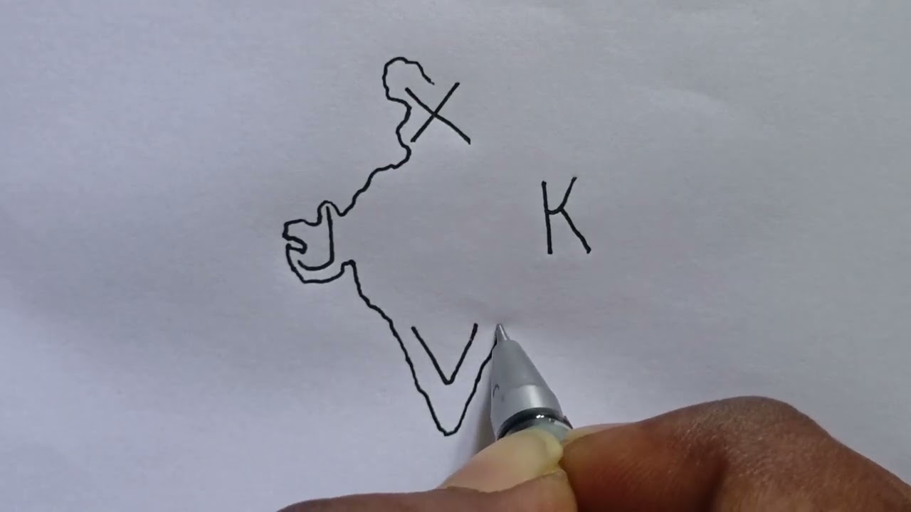 India map drawing easy trick from Alphabets xjvk || how to draw india map drawing