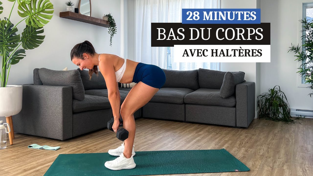 28 min bas du corps avec haltères | exercice fessier et jambes | workout à la maison