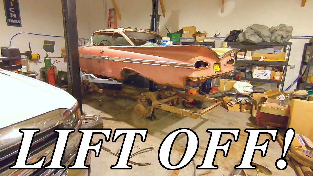 We are FINALLY Pulling the Body OFF The Frame! 1959 Chevy Impala Restoration Progress! (PT2)