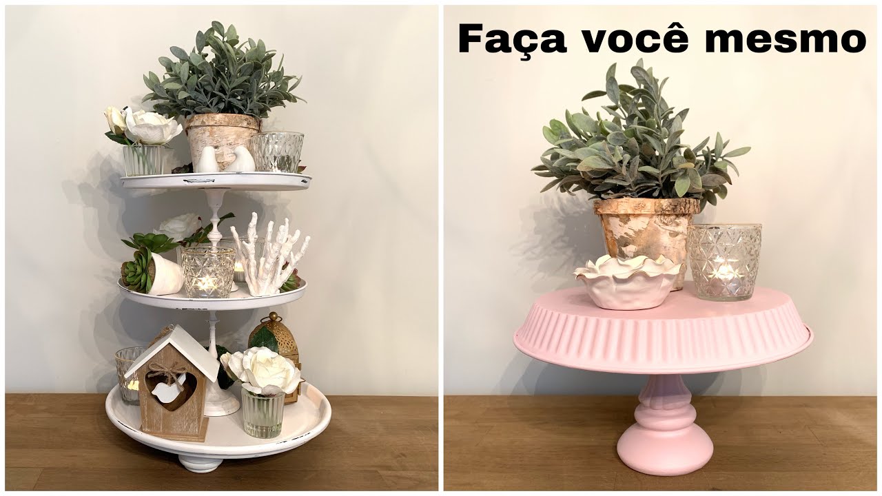 Bandeja de 3 andares e prato pra bolo - diy - farmhouse decor