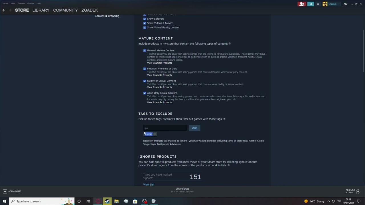 Steam 2022 - How To Add & Remove Ignored Store Tags