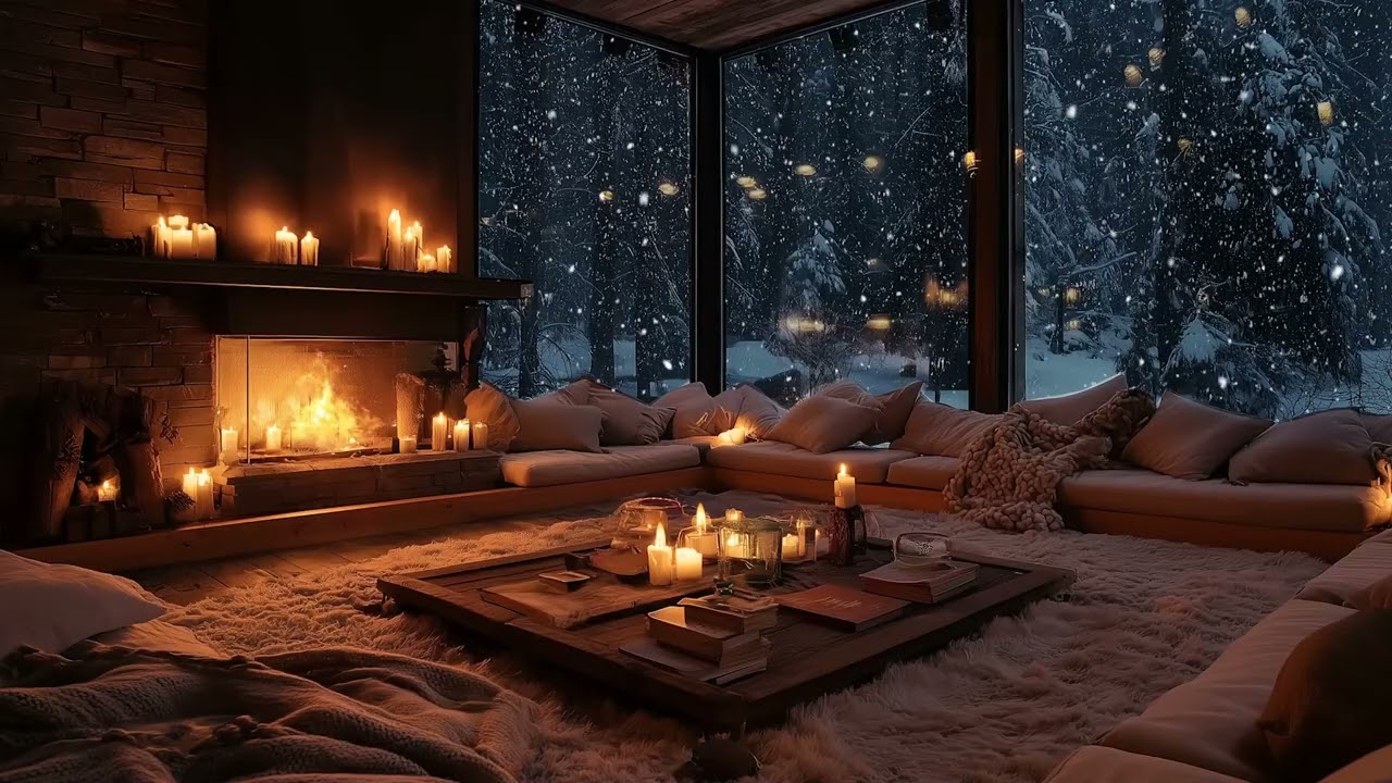 Warm Winter Fireplace & Peaceful Piano | Relaxing Ambience for Sleeping, Studying & Healing