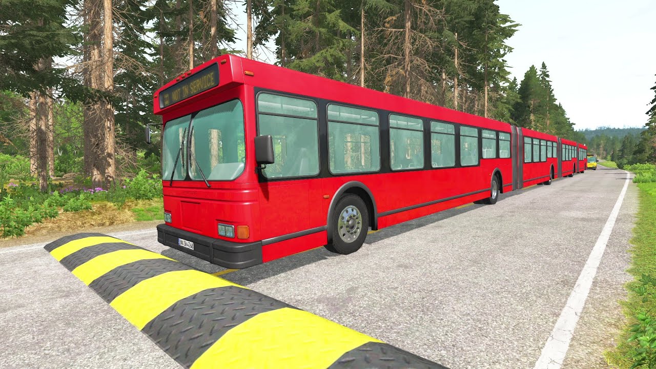 Long Bus, Trucks And Cars Vs Massive Speed Bumps - BeamNG.Drive