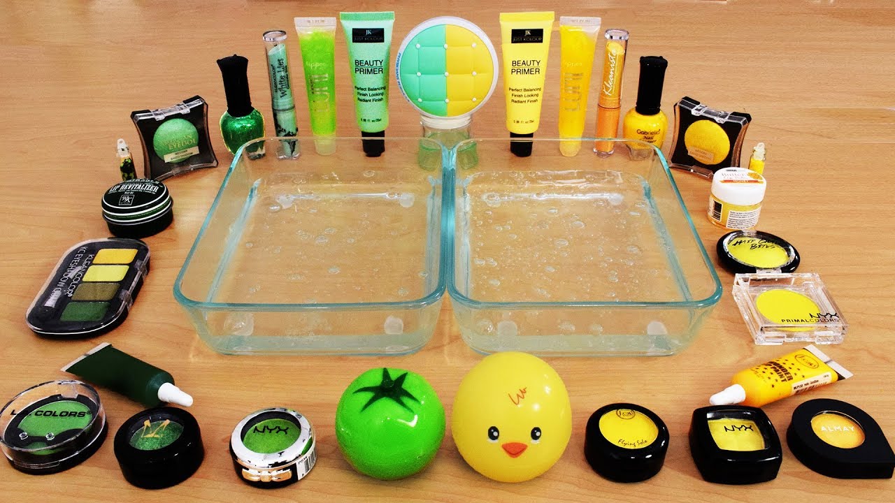 Mixing Makeup Eyeshadow Into Slime ! Green vs Yellow Special Series Part 35 Satisfying Slime Video