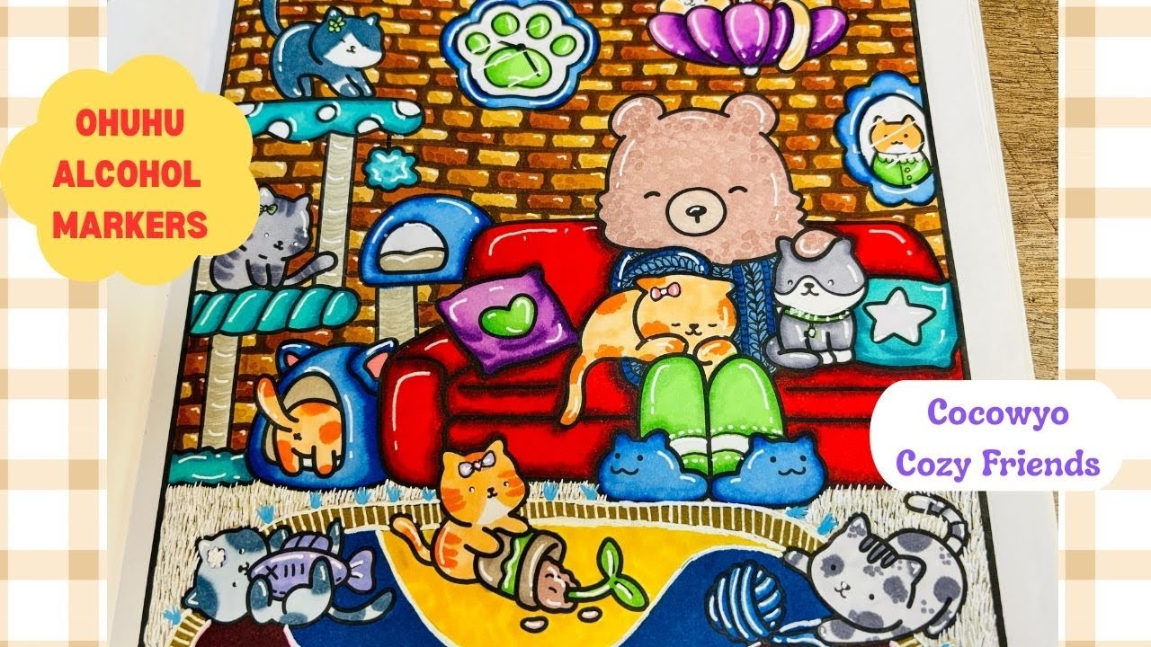 Color With Me |Cocowyo Cozy Friends Adult Coloring |Ohuhu Alcohol Markers 