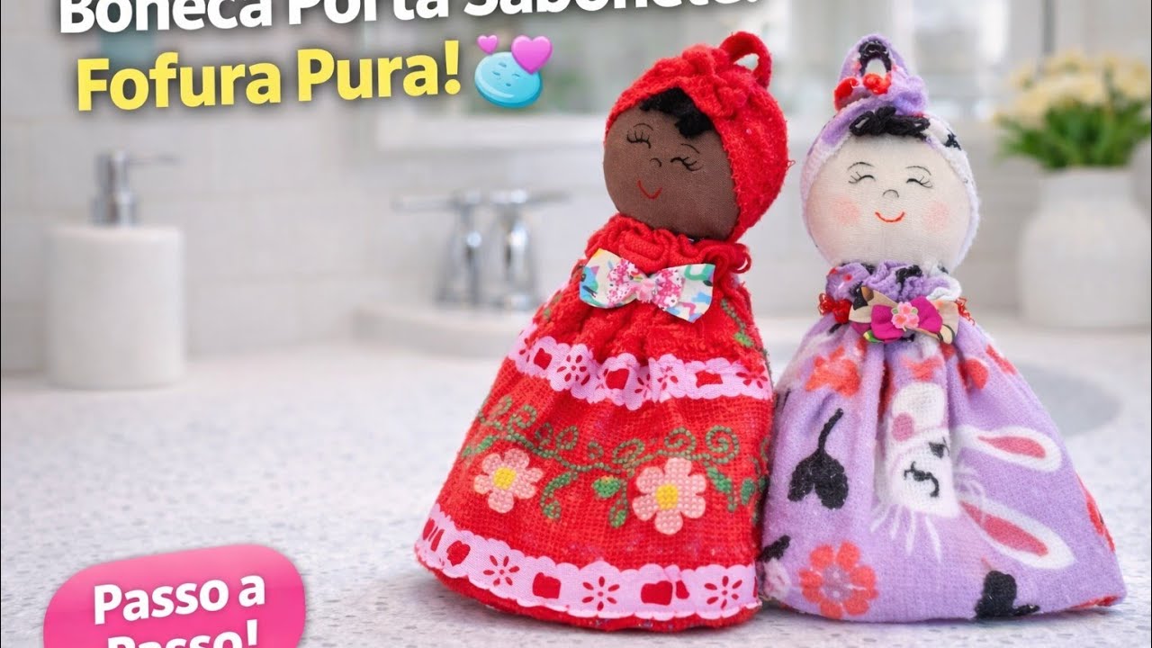💖 Como Fazer Boneca de Fuxico Porta Sabonete 🧼 Fácil e Linda para Vender!