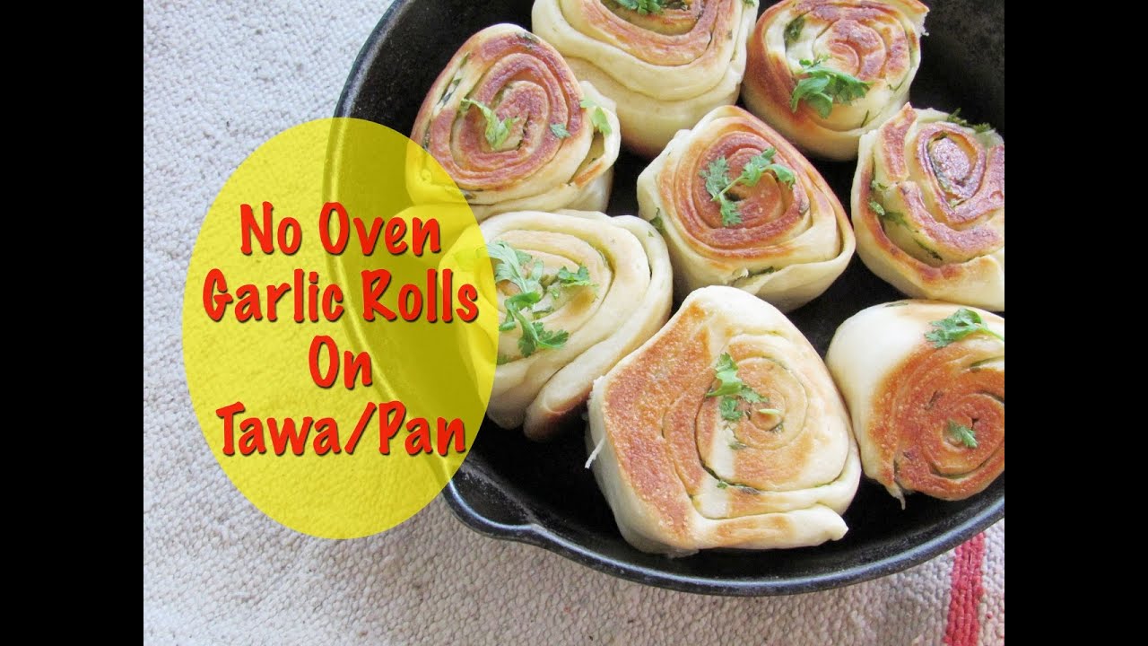 No Oven Garlic Bread Rolls Recipe - How To Make Garlic Rolls/Buns On Tawa/Pan On Stovetop/Gas Stove