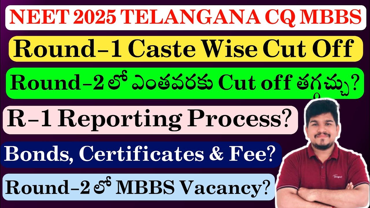 NEET 2025 Telangana CQ Round-1 Category Wise Cut Off & Reporting Process | Round-2 Expected Vacancy