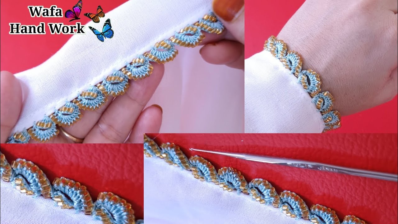 New Qureshia Design 💫 Haw To Crochet Beads Work🧵 Dupatta, Neck, Sleeves, کروشیا ڈیزائن _ कुरेशीया