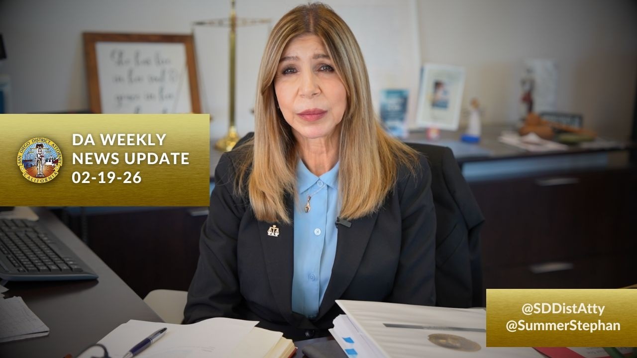 DA Weekly News with DA Summer Stephan 02-19-26: Ex-Convict Charged with Misusing Public Funds