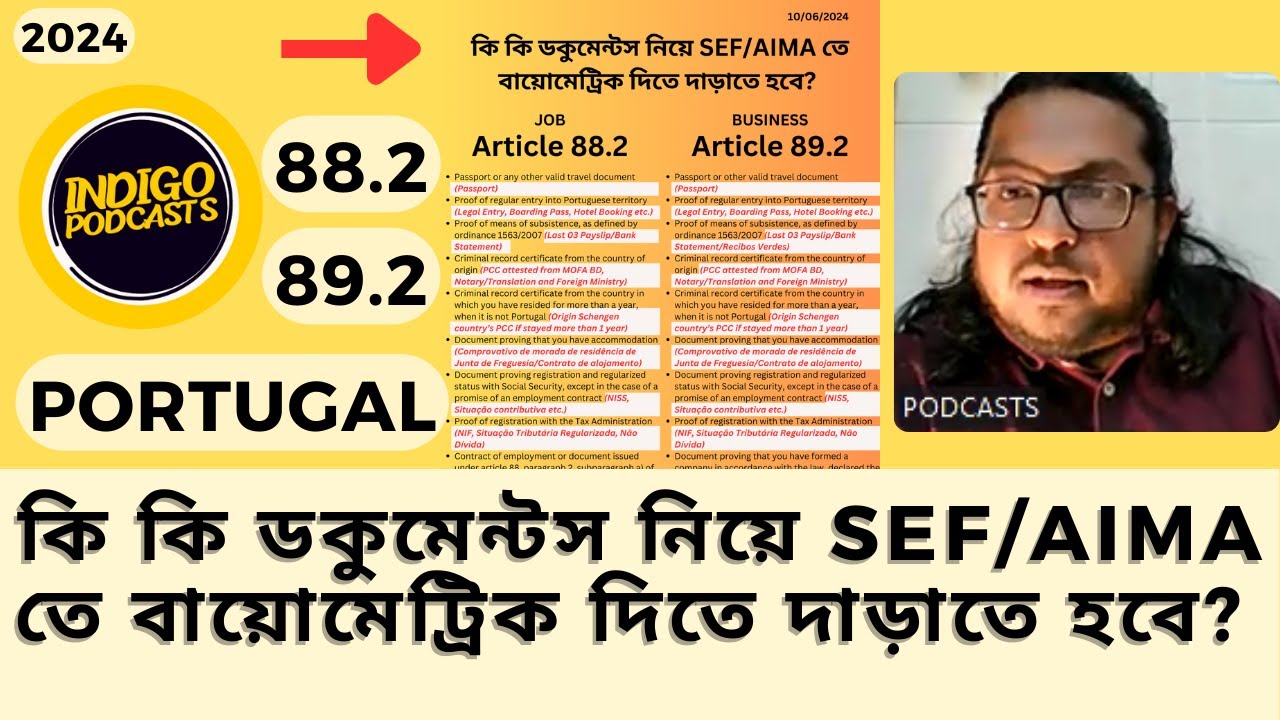 What documents are required to appear for biometrics at SEF/AIMA? (Article 88.2/89/2) - TRC 2024