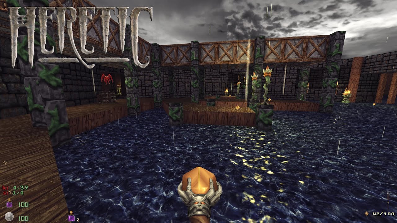 Heretic HD [Rain, Parallax, Voxels, Upscale, Resound] - E1M1: The Docks | 4K/60