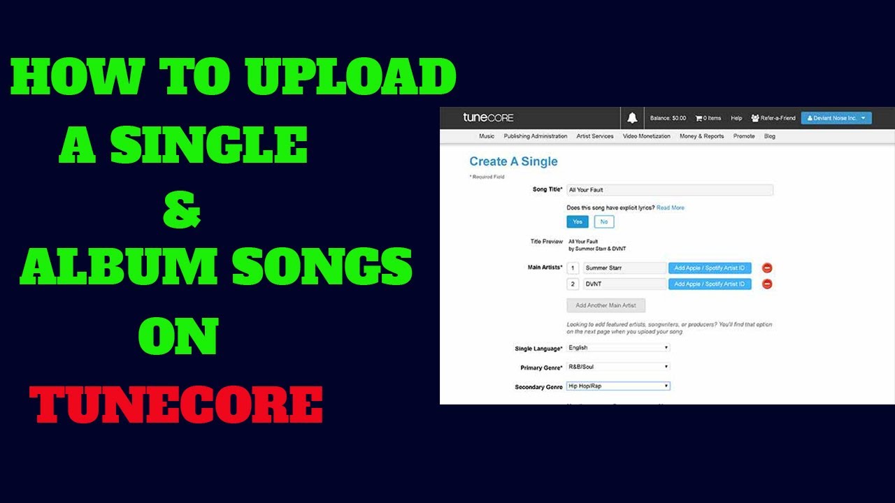 Как загрузить отдельную песню на tunecore для распространения на цифровых платформах. Пошаговое р...