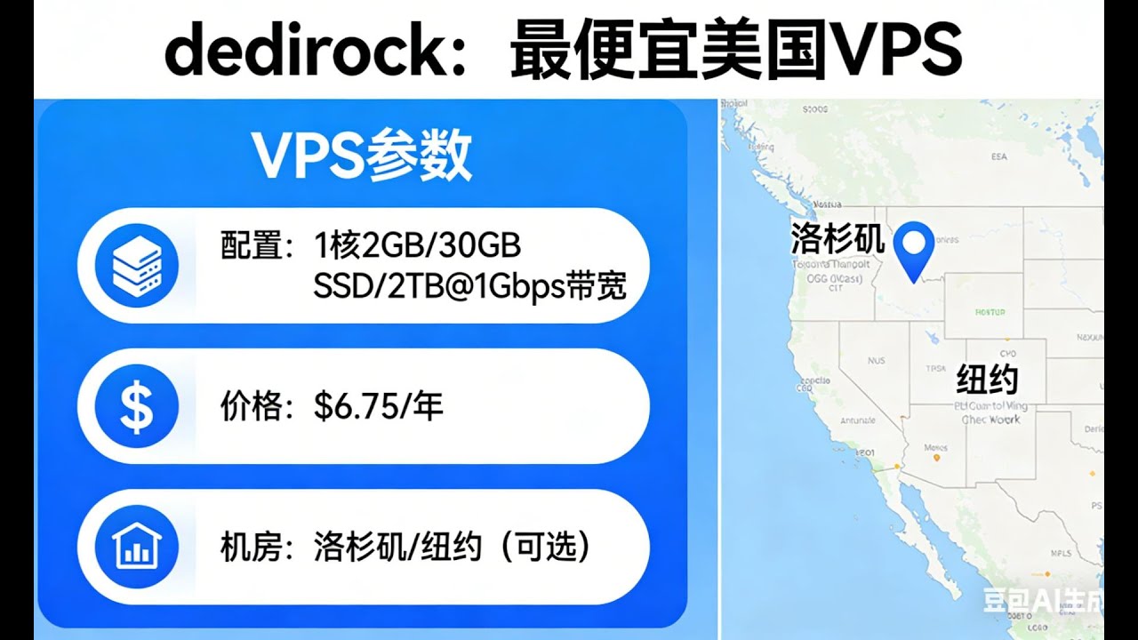 美国 VPS 卷疯了！Dedirock 1 核 2G+1Gbps 年付仅 $6.75