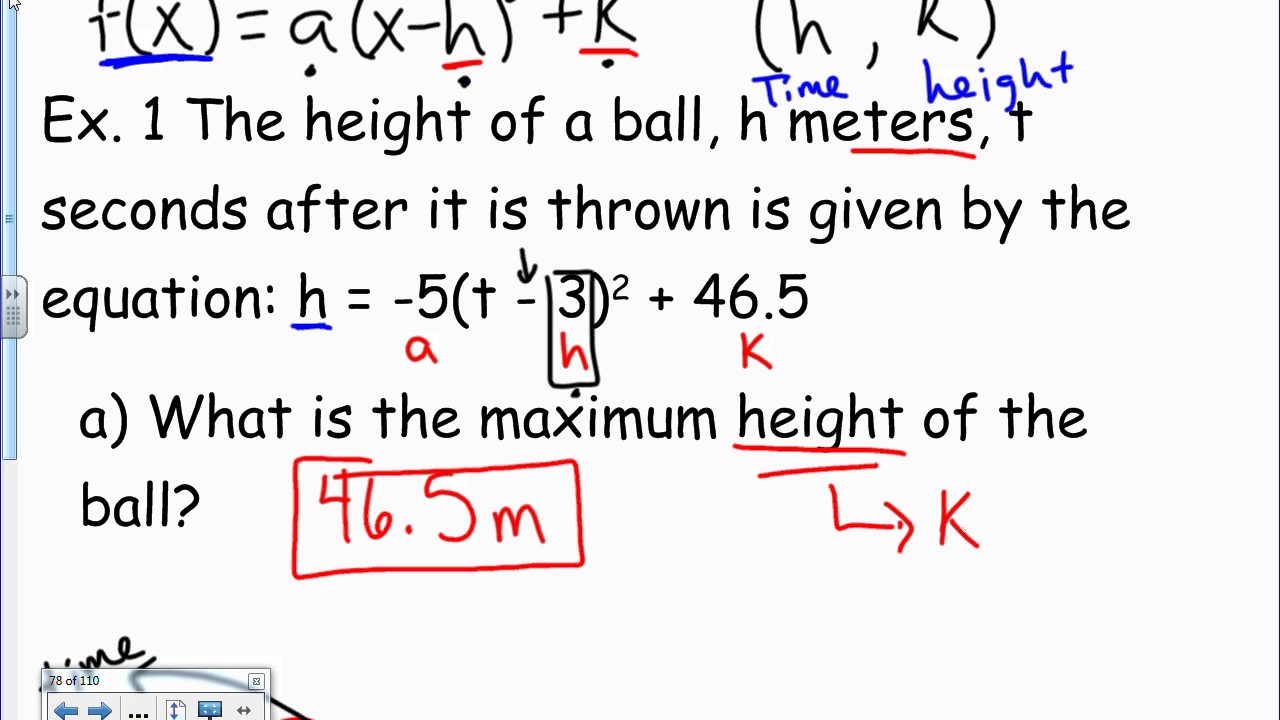 Vertex Form Word Problem