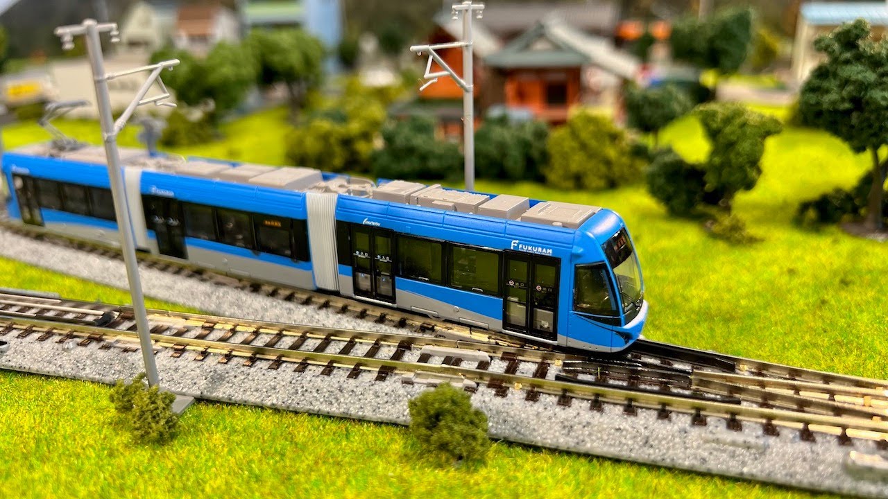 Tomytec N Scale Trams & Light Rail: Fukui Railway - Fukuram F1000 Blue & Orange,  Kumamoto Type 9700