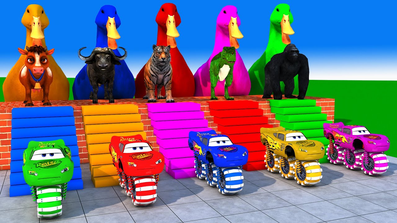 Long Slide Game With Cow Elephant Gorilla Hippopotamus Tiger 3d Animal Game Funny 3d Animals