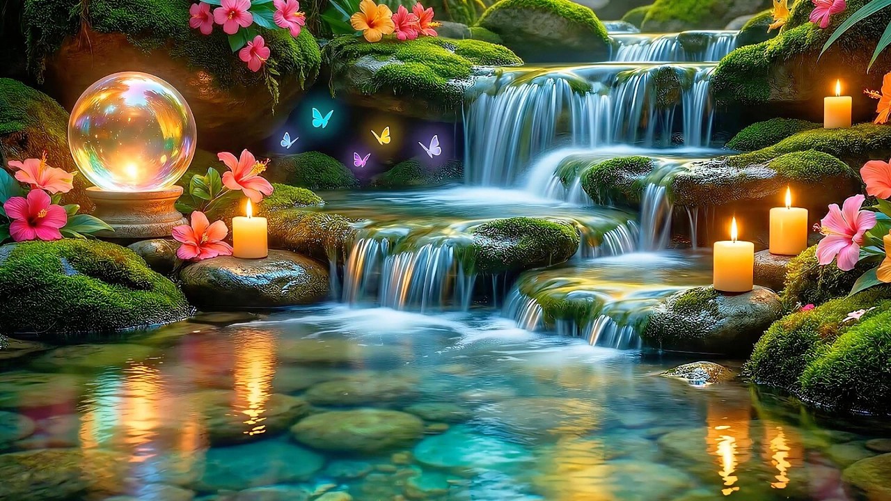 Relaxing Spa Waterfall & Meditation Music 🌊 Yoga, Deep Sleep, Stress Relief, Healing Nature Ambience