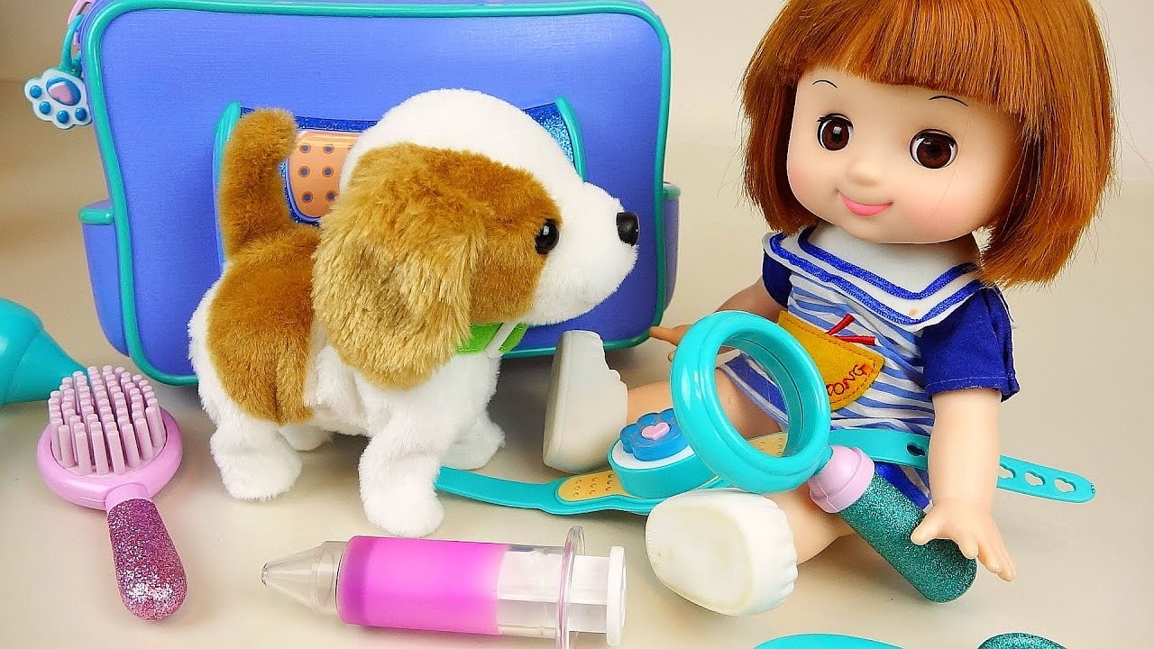 Baby Doll and dog Pet vet doctor kit toys play