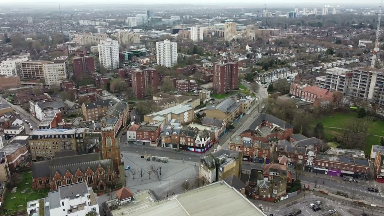 Drone closer look of Acton in London